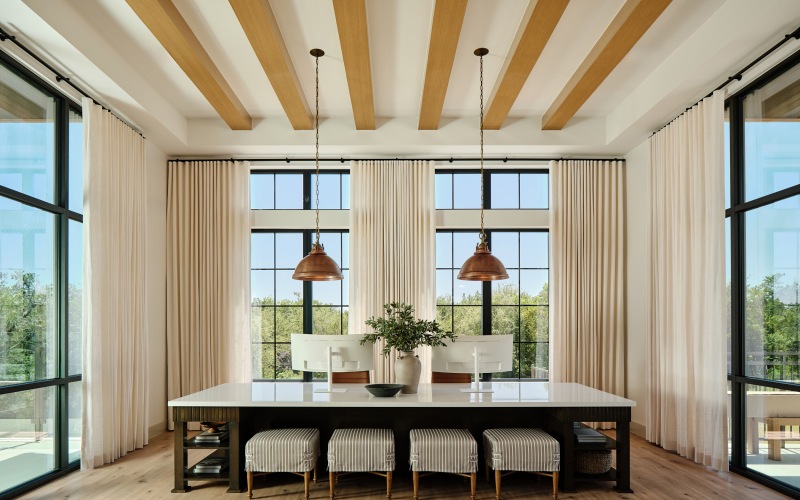 a community table with a table and chairs