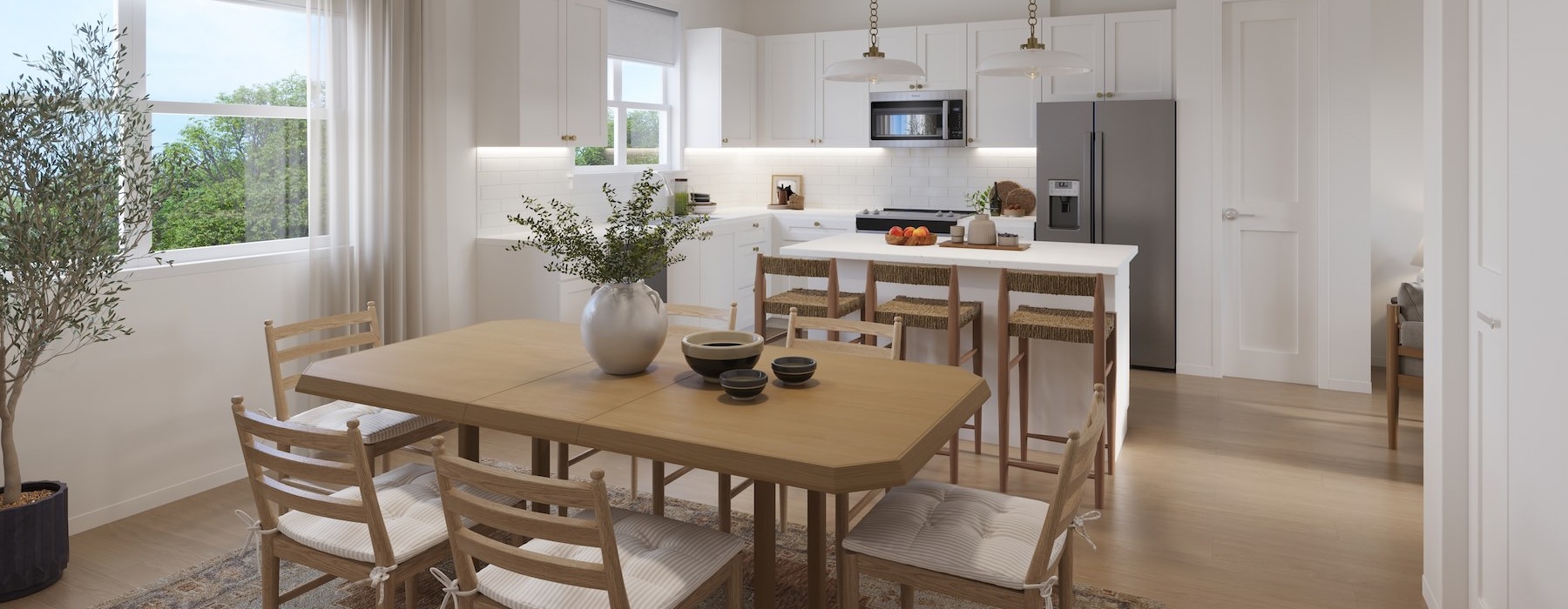 a dining room with a table and chairs